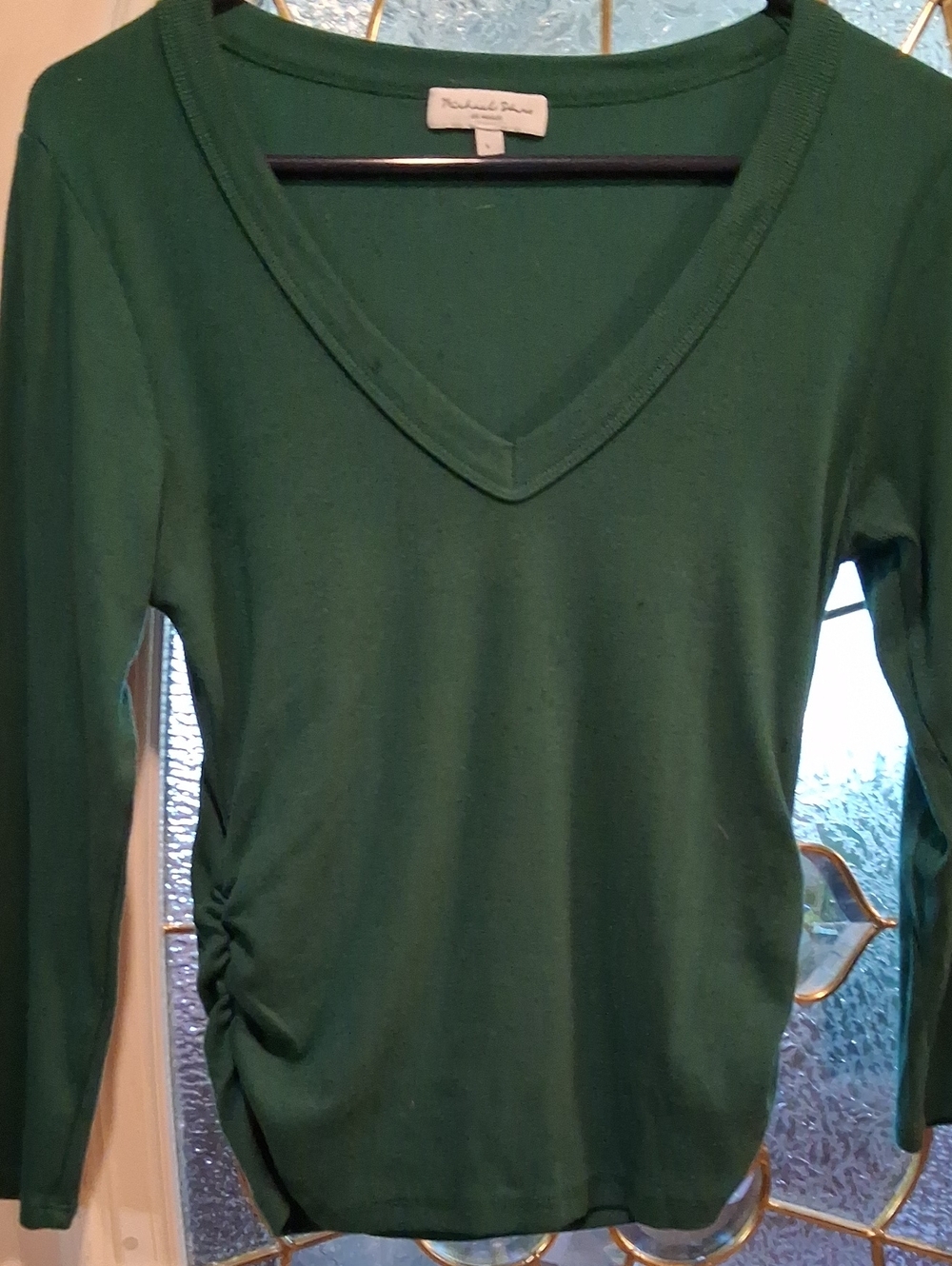Michael Stars Forest Green V-Neck Long Sleeve Top